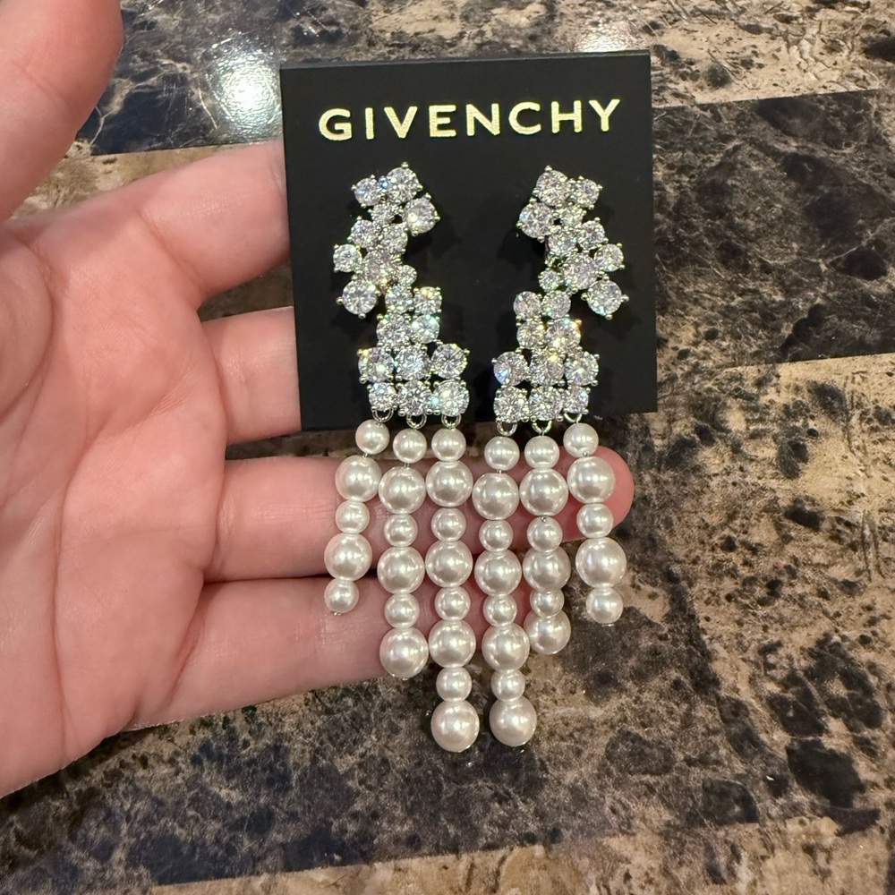 Givenchy Silver-Tone Crystal & Pearl Chandelier Earrings - Picture 5 of 8